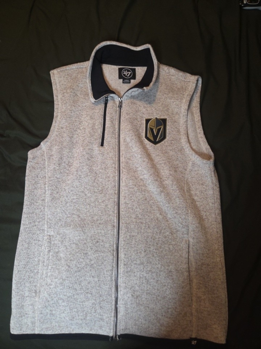 47 Brand Vegas Golden Knights Fleece Vest Mens Large Gray Full Zip NHL Sweater